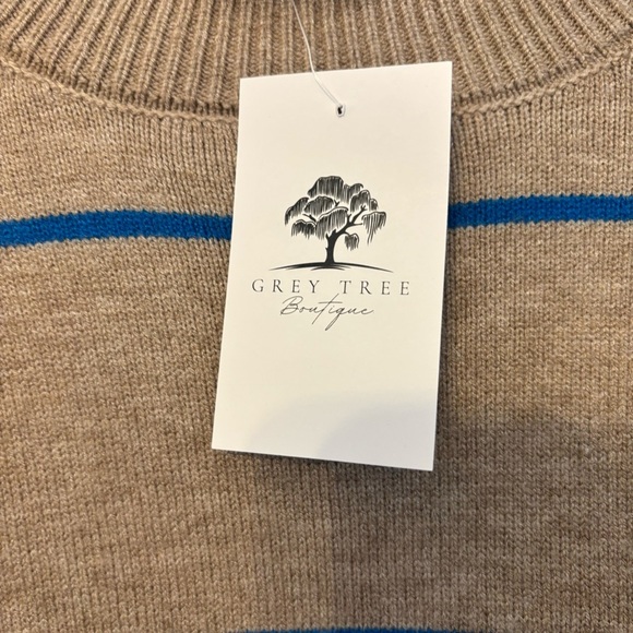 Miou Muse Tan And Blue Striped Long Sleeve Soft Crew Neck Gracie Sweater Small - Picture 6 of 8